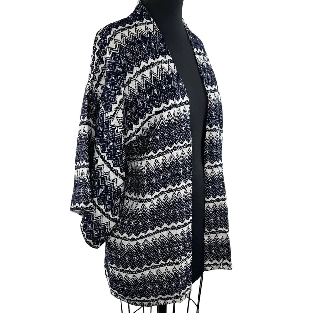 Guadalupe Design Blue White Stripe Cotton Short Sleeve Open Cardigan Kimono Top